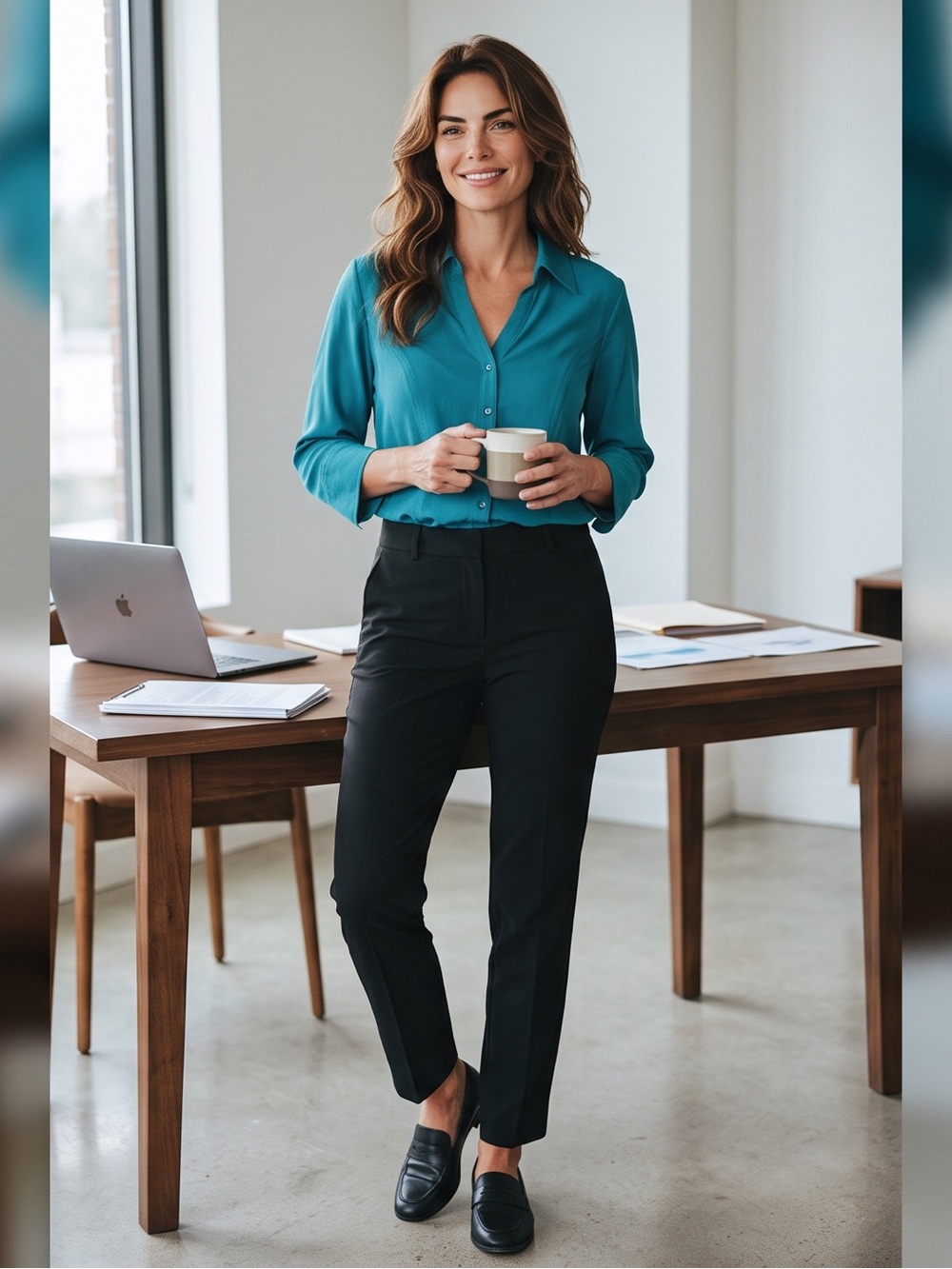 Cato Dark Teal Button-Front Tailored Long Sleeve Shirt Blouse Size-14/16 NWT